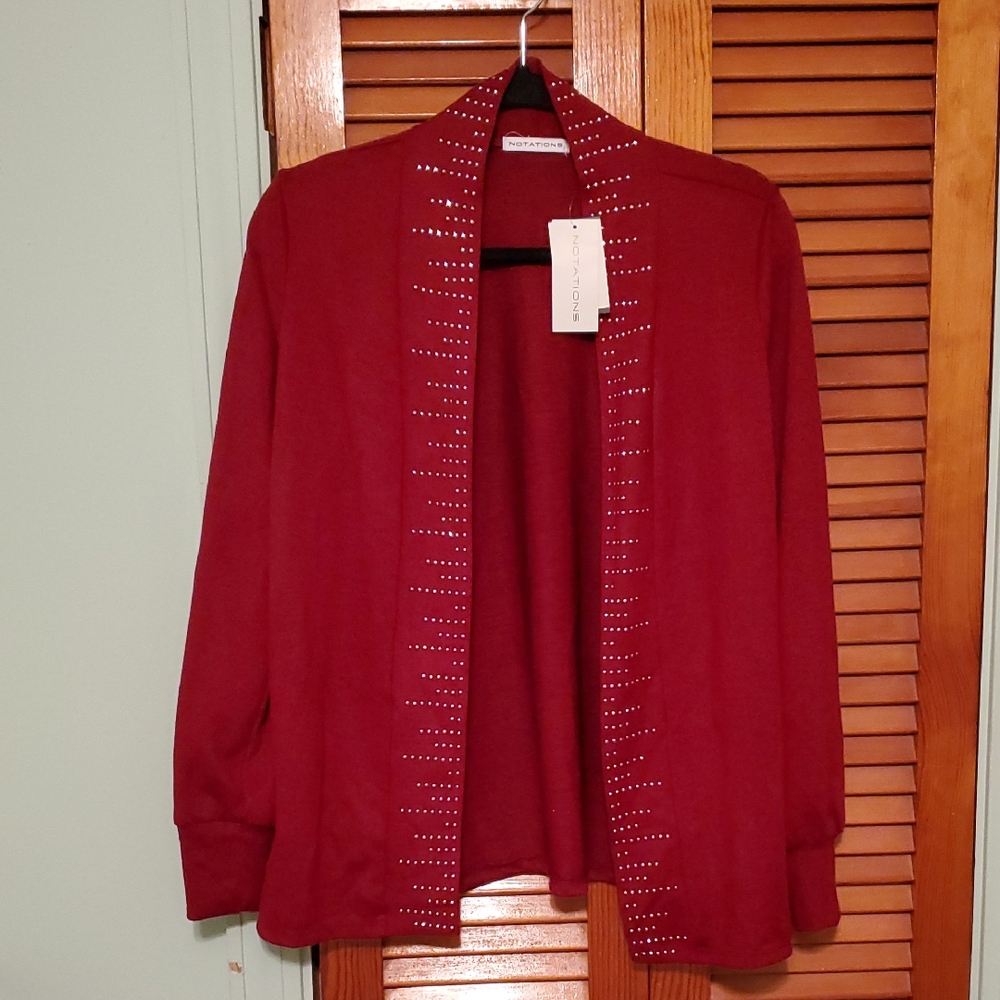 Notations Red Cardigan with Studded Trim